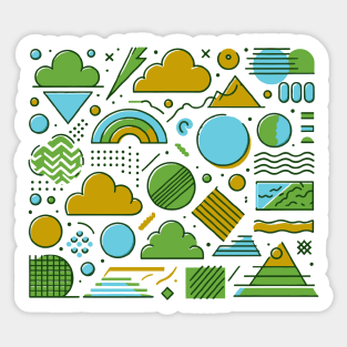 Sky Blue Brown Green 80s Retro Geometric Pattern Sticker